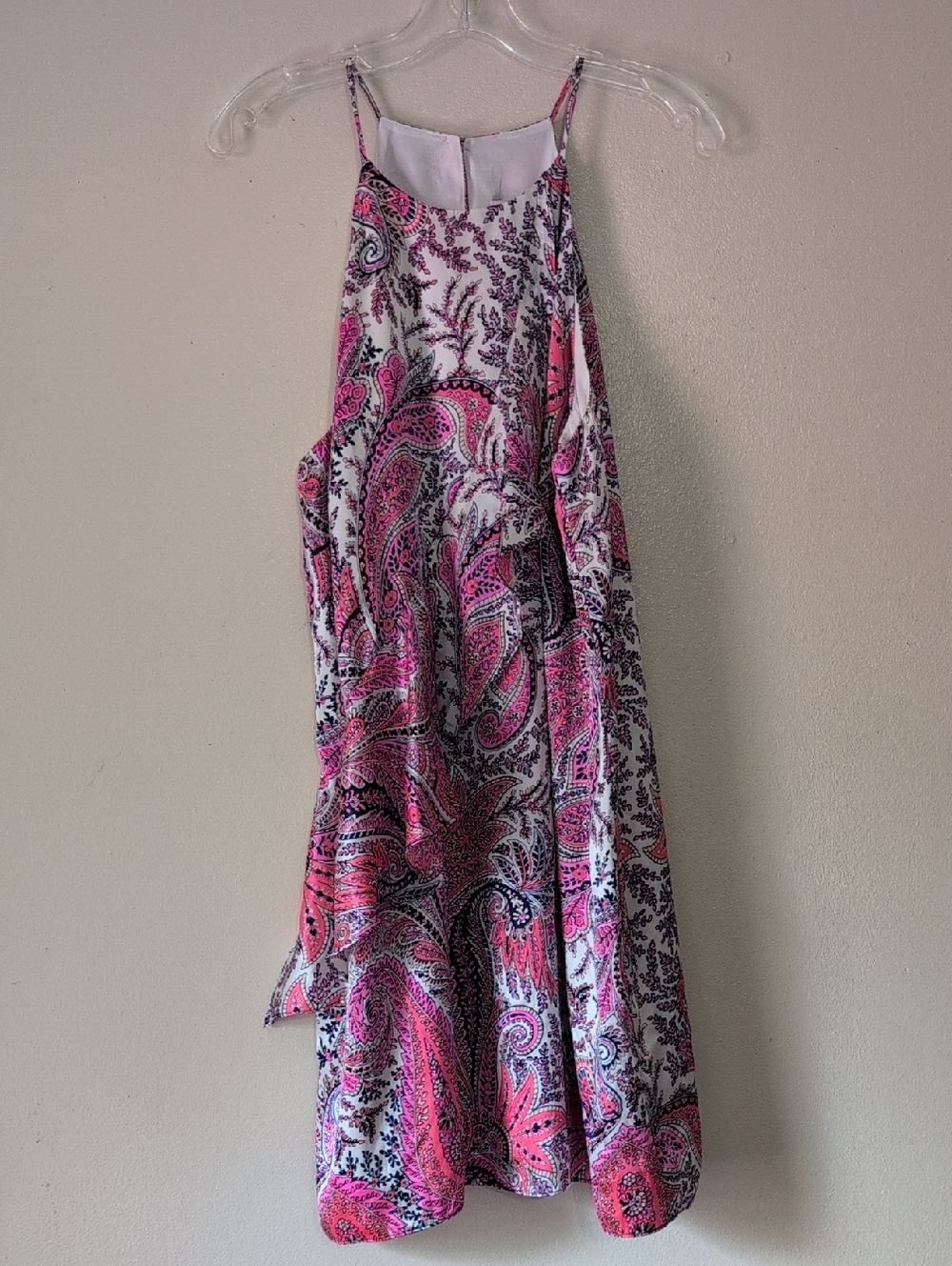 Alice & Trixie Pink White Navy Paisley Print Spaghetti Strap Dress Size L NEW